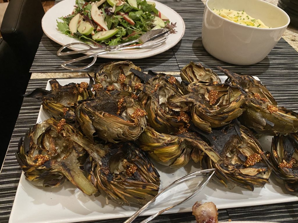 Grilled Artichokes with Caper Mustard Aioli