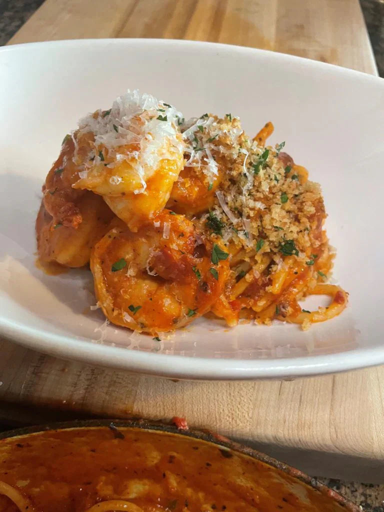 Spaghettini with Shrimp and Fire Roasted Tomato Sauce