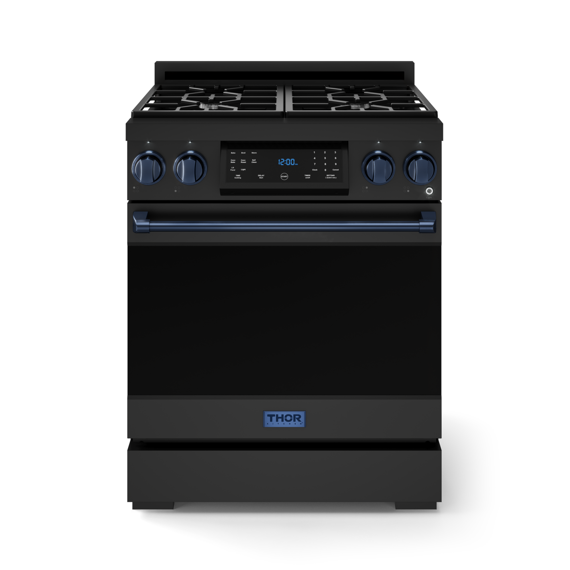 30 Inch Professional Gas Range with Tilt Panel Touch Control in Matte Black/Blue | Gordon Ramsay Series