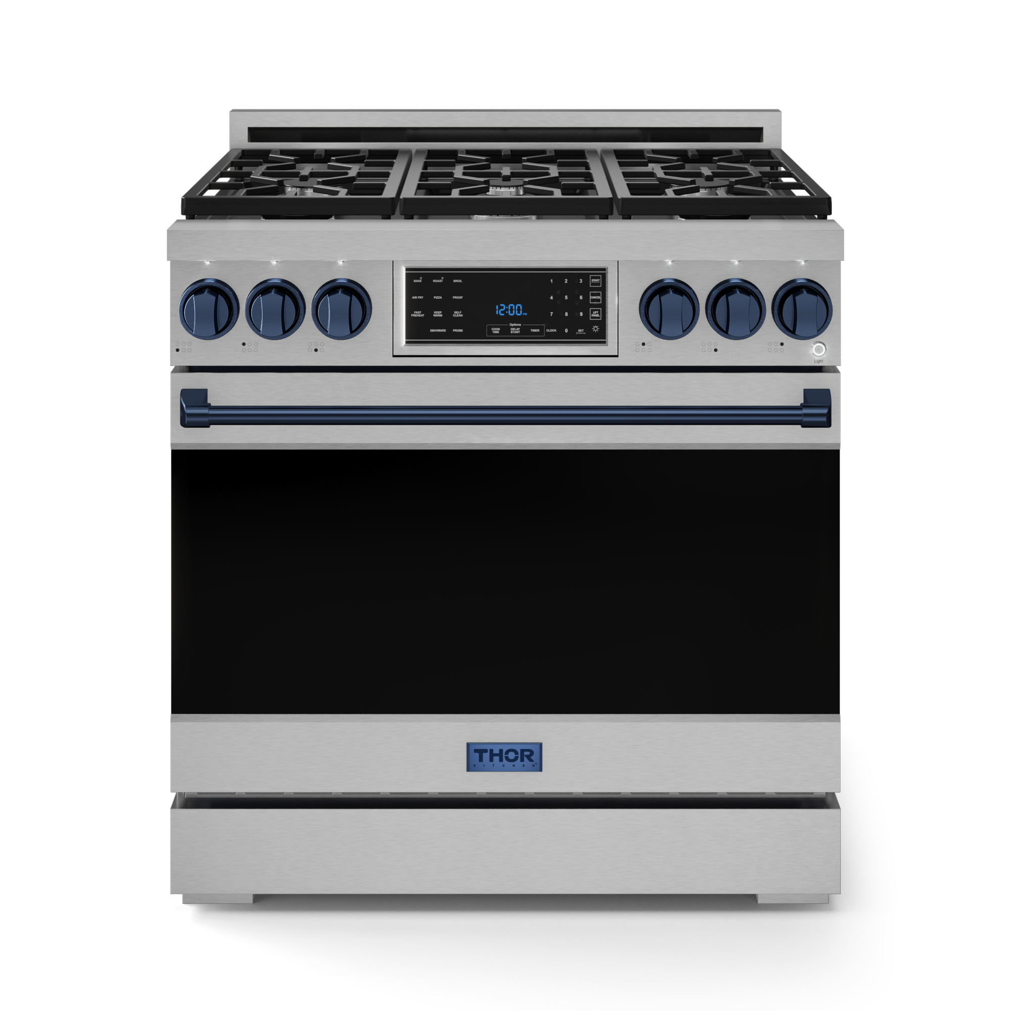 36 Inch Professional Gas Range with Tilt Panel Touch Control in Stainless Steel/Navy Blue| Gordon Ramsay Series