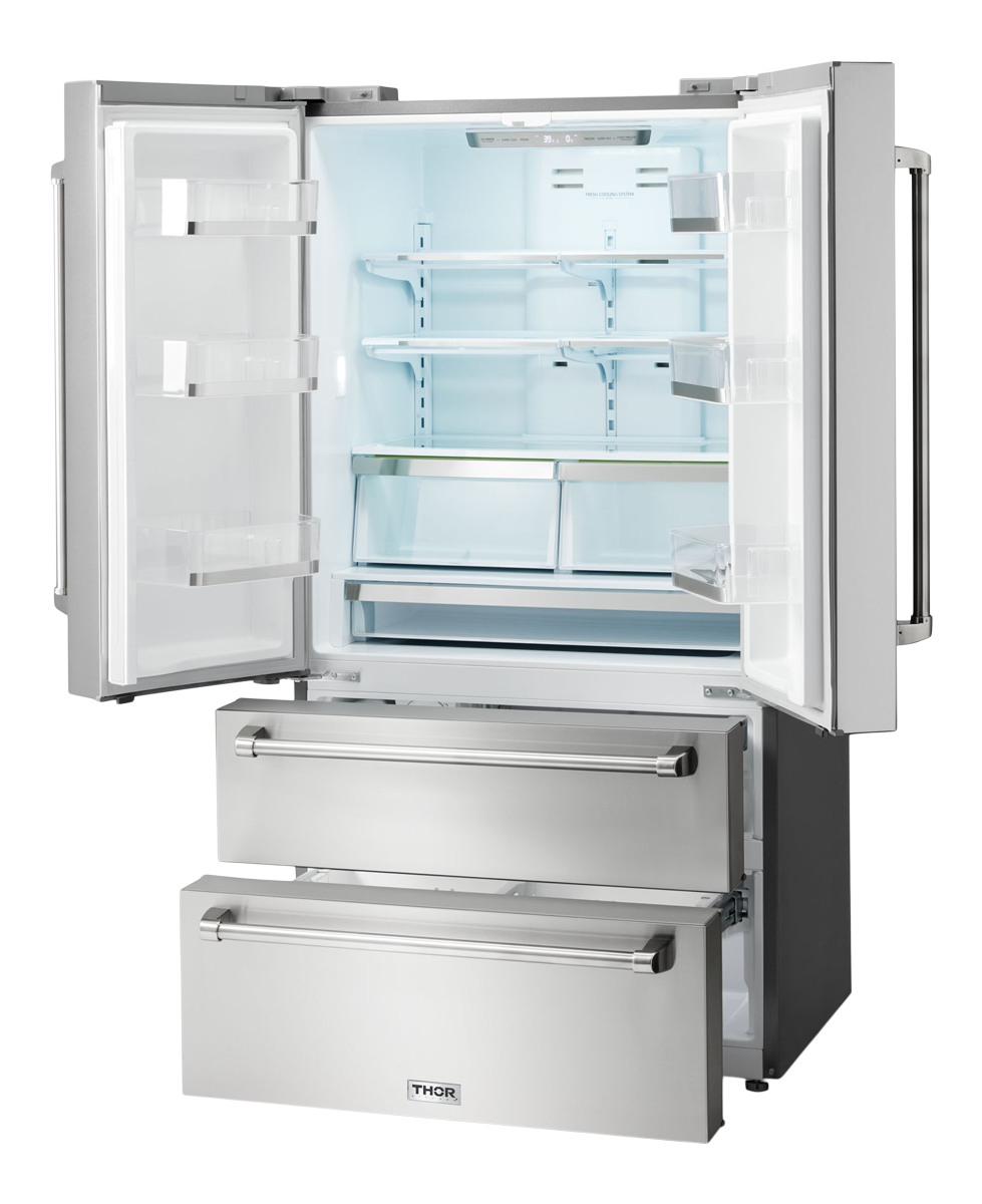 Thor Kitchen 36 Inch Professional French Door Refrigerator with Freezer Drawers - Model TRF3602